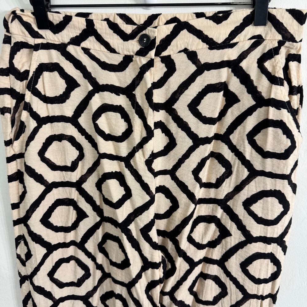Sincerely Jules High Waist Wide Leg Pants Cream & Black Abstract Geometric Large - Picture 3 of 8